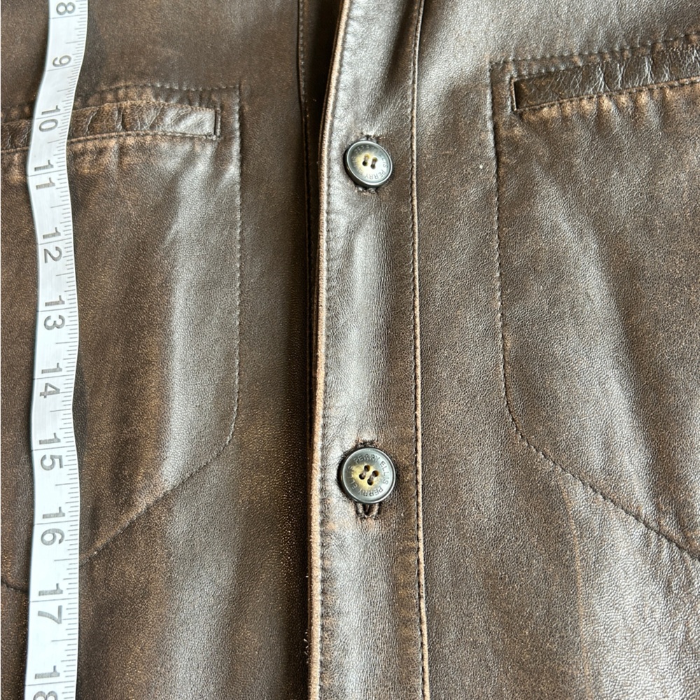 Perry Ellis Brown Genuine Leather Button Up Jacket Size Medium - Picture 2 of 10